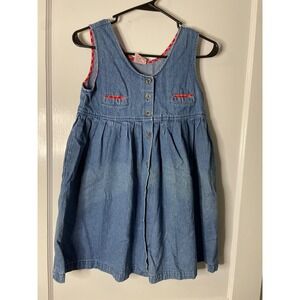 Carrousel Girls Denim Jumper Dress Vintage Button Front Red‎ Trim Medium 10/12